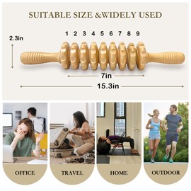 MIOKAN Wood Therapy Massage Roller Stick with Release Myofascial Trigger Points, Massager Tool for Cellulite Reduction, Muscle Tension and Lymphatic Drainage Physical Therapy Recover (Wood)