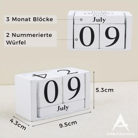 ANNASAMDO Wooden Table Perpetual Calendar, Cube Block, Desk Calendar, Wooden Calendar for Desk, Office or Home (White)