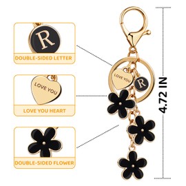 Suweibuke Initial Letter Keychain with Love You Heart, Cute Key Chain Gift for Women Girl, Charm for Keys Handbags Backpacks (Black-R)