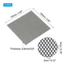 PATIKIL 4" L x 4" W Universal Car Grill Mesh, 4Pcs 3x4mm Diamond Hole Aluminum Mesh Expanded Perforated Metal Sheet for Ventilation Filtration Dryer Vent Guard Screen, Black