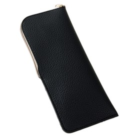 2208-01 Glasses Case, Thin, Soft, Slim, Zip Closure, Fashionable, Faux Leather, High Quality, Grain Pattern, Men's, Women's, Semi-Hard Case, Black