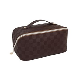 Cosmetic Pouch Travel Pouch Bag, Travel Makeup Bag Zipper Pouch, PU Leather Makeup Organizer Toiletry Bags - Brown