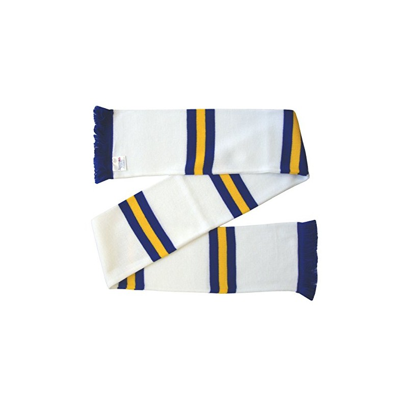 Leeds style White, Royal Blue, and Gold Retro Bar Scarf