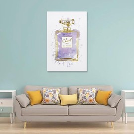 WEboL Fashion Gold Inky Perfume In Purple Bottle Splash Decorative Painting Canvas Wall Art Picture Print Modern Family Bedroom Decor 12x18inch(30x45cm), style-3