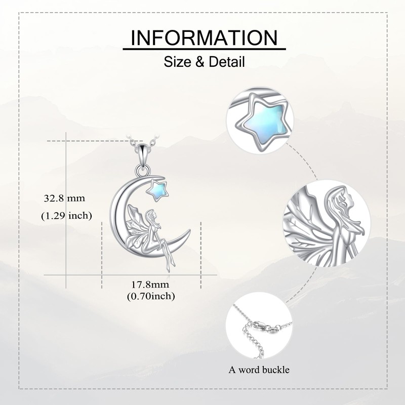 AXOMY Fairy Necklace 925 Sterling Silver Moonstone Fairy Pendant Necklace
