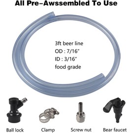 PERA Corny Keg Ball Lock Beer Line Assembly Ball Lock Liquid Disconnect 3/16" Beer Line Picnic Tap for Homebrewing Cornelius Keg 2 PACK