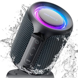 Deeyaple Portable Bluetooth Speaker, IP67 Waterproof Mini Bluetooth Speaker Wireless V5.3 with Stereo Sound,All Day,TWS Pairing,LED Light,Gift for him/her (Blue Black)