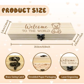 CHGCRAFT Pregnancy Test Keepsake Box Cute Teddy Bear Wooden Pregnancy Announcement Gifts Box with Raffia Ribbon and Lock Announcement Gifts for Dad Husband, 8 x 2 x 1.2 Inches