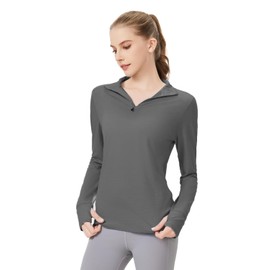 100% Merino Wool - Women's Classic Thermal Merino Base Layer Half Zip Sweater Top for Hiking Outdoors Grey L
