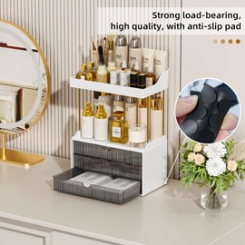 3 Drawers 2 Tier Makeup Organizer - Bathroom Counter Organizer, Versatile Perfume Organizer, Exquisite Vanity Organizer, Large Skincare Organizers, Grey black