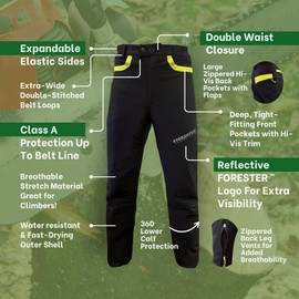FORESTER Chainsaw Protective Pants – Lightweight 360 Degree Class A Safety Protection for Forestry and Arborist (29-30) Black