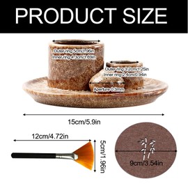 4-in-1 Ceramic Incense Bowl, Incense Holder for Palo Santo, Incense Bowls for Any Incense, Fireproof Bowl Smoking with Mat and Brush for Meditation Room Yoga (White Speckled)