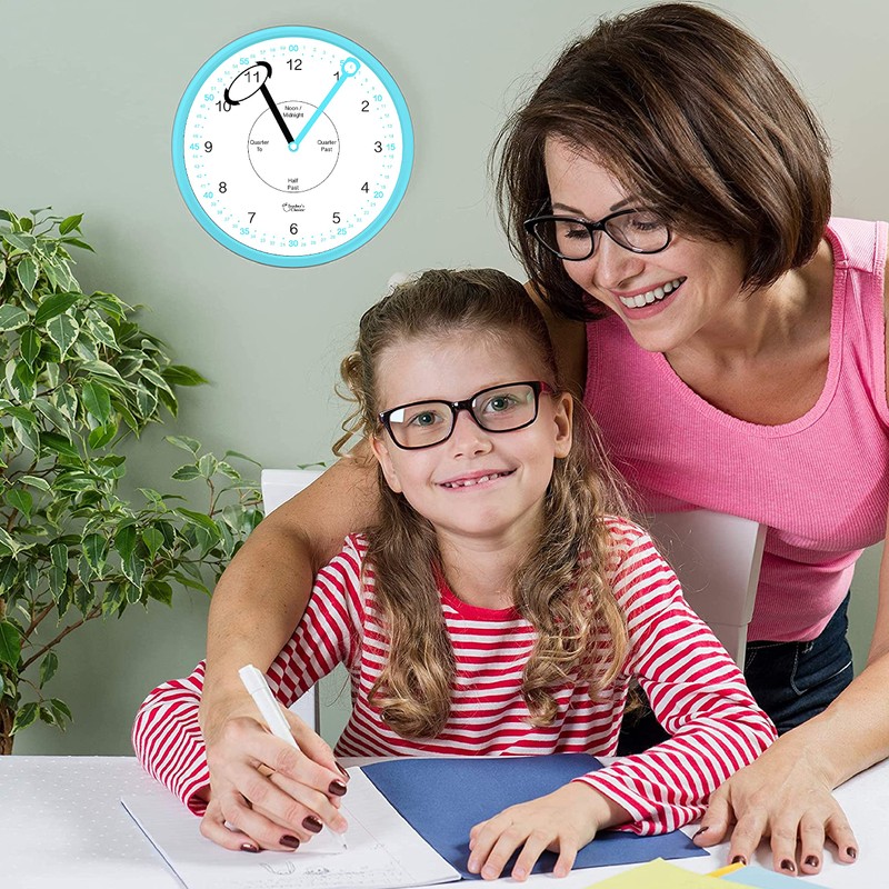 Educational Wall Clock - Silent Movement Time Teaching Clock for