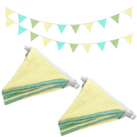 2PCS Pennant Banner Flags, Fabric Bunting Banner Nursery Garland Decor, Baby Shower Garland, Triangle Flags for Baby Boy Room, Playroom, Boho Birthday Party Decor, Each 7.75 ft (Yellow Green Blue)