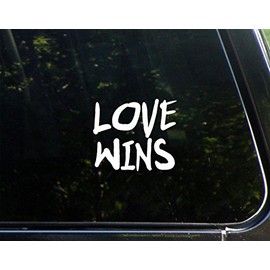 Love Wins- 4-1/2" x 3-3/4" - Vinyl Die Cut Decal/Bumper Sticker for Windows, Cars, Trucks, Laptops, Etc.