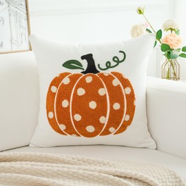 HOMFREEST Fall Pumpkins Pillow Covers 18x18 Inch Dots Pumpkin Embroider Decorative Throw Pillowcases Farmhouse Autumn Seasonal Harvest Patio Cushion Cases for Sofa Couch Home