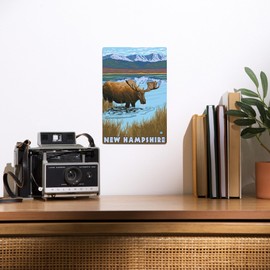Lantern Press 6x9 Inch Metal Sign, New Hampshire, Moose Drinking in Lake