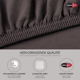 CelinaTex Jersey Topper Fitted Sheet Lucina 180 x 200 – 200 x 200 cm Dark Grey 100% Combed Cotton up to 12 cm Mattress Height Oeko-Tex