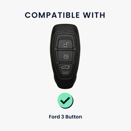 kwmobile Car Key Case Compatible with Ford 3-Button Car Key Keyless Go Case - Key Case with Key Ring Pendant - Cover Gold Black