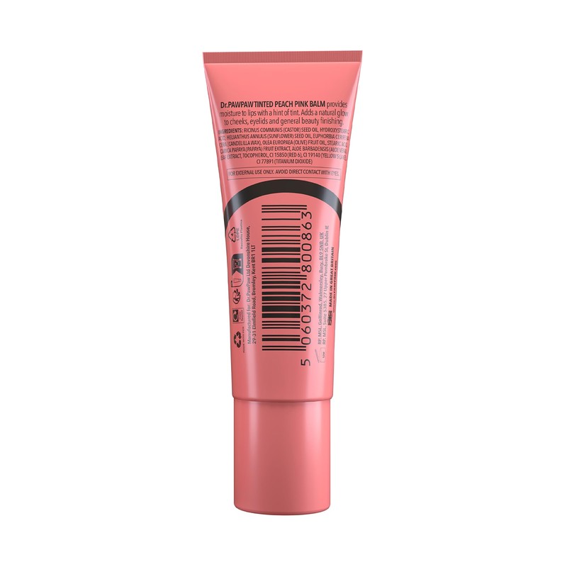 Dr.PAWPAW Tinted Peach Pink Lip Balm 10ml, Natural Multipurpose Balm