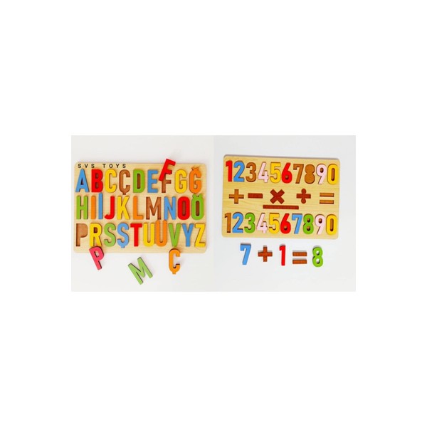 edk zeka Ahşap Bultak 2'si Birarada Set Alfabe Harfler Ve