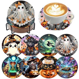 Axquilon 8 Pcs Halloween Diamond Art Coasters Kit for Adults 4x4in