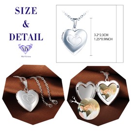 MicVivien Heart Shape Photo Locket for Opening Photo Pictures Amulet Stainless Steel Love Heart Pendant Necklace with 50 cm Chain for Men Women - Colour Silver, Stainless Steel