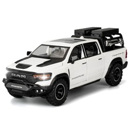 BDTCTK Dodge Ram Mammoth Pick-Up Truck Model Car, Zinc Alloy Pull Back Toy car with Sound and Light for Kids Boy Girl Gift(White)