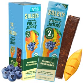 SOLELY - Organic Mango Blueberry Fruit Jerky - 12 Individually Wrapped Strips - Fruit Leather Made from Dried Fruit - Healthy Snacks for Adults & Kids - Non GMO, Vegan Snacks - 0.8oz (23g)