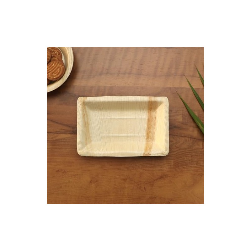 ECO Leaf 25 Disposable Palm Leaf Serving Platters, Small Rectangle