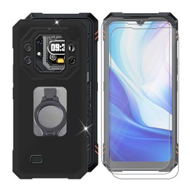Cover for Cubot Kingkong Star 2 (6.72") + Screen Protector(3 Pack), Ultra Thin Silicone Cover Shockproof Bumper Anti-Scratch Case with Retractable Bracket - Black