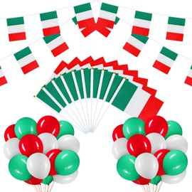 BBTO Italy Germany Australia Flag Decoration Set with Flag Chain 10 No Hand Flags 30 Balloons Party Banner Balloons Decoration for Party Sports Competition Football Games Parade (Italy)