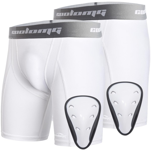 COOLOMG Youth Boys Compression Shorts with Athletic Cup for Baseball
