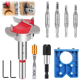 8-Piece Pot Hinge Template Set, 5/64 Inches, 7/64 Inches, 9/64 Inches, 11/64 Inch Hinge Drills, Hinge Drilling Template for Furniture, Kitchen, Woodworking Door Lock Hinge Drill