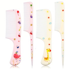 Giantree 2Pcs Baby Hair Comb, Kids Hair Brush Set for Girls Boys, Cute Hair Comb Set Toddler Hair Brush, Mini Comb Rat Tail Styling for Toddler Child's Hair(Style A)