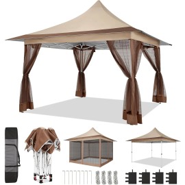 Tooluck NEW 12x12 Pop up Gazebo with Mosquito Nettings Waterproof Outdoor Patio Tent - Khaki