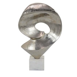 Benjara 24 Inch Tabletop Home Decor Piece, Modern Art Sculpture, Chrome Metal, Silver and White