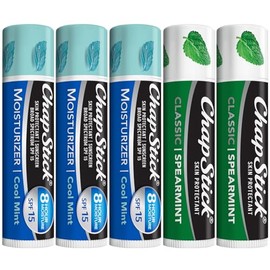 ChapStick Hidratante 2-en-1 para el cuidado de los labios SPF 15 Menta fresca 3-Pack + Bálsamo labial clásico de menta verde 2-Pack, 0.15 onzas cada uno (Set de 5 piezas)