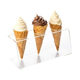 Restaurantware-Clear Tek 7.1 x 2.8 x 3.2 Ice Cream Cone Holder, 1 Premium Popcorn Cone Holder - Compatible Cones Are Sold Separately, 3 Holes, Clear Acrylic Stand, Display Candy Or French Fries