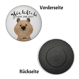 Quokka Magnet Round with Saying "Glücklich Steht dir gut Freunde der Wildtiere Gute Laune Bringer Pausbacken