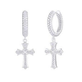 KRKC & CO Cross Earrings, Cross Earrings, Hoop Earrings, 925 Silver, Binaural, 0.6 inch (15 mm) Diameter, 14K Gold Plated, Sterling Silver, Men's, Women's, Dangling, Drop Earrings, CZ Diamond, Hip Hop