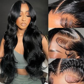 ULRICA Body Wave Lace Front Wigs Human Hair Pre Plucked 13x4 HD Transparent Lace Body Wave Human Hair Wig for Black Women 250 Density 26 Inch Natural Color