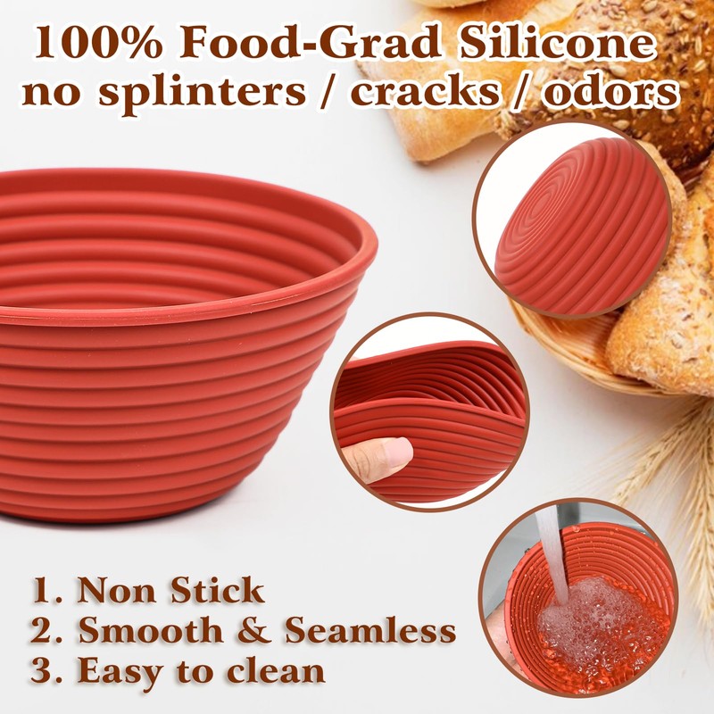 Webake 5 Inch Silicone Mini Banneton Bread Proofing Basket, 6Pcs