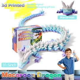 TXB3DOK 31.5" Large 3D Printed Dragon Bigger Fidget Animals Toys, Oversized Flexible Articulated Crystal Fidget Toy, Huge 3D Printed Dragon Gift for Desk and Home Decor(Macaron, 31.5 inch)
