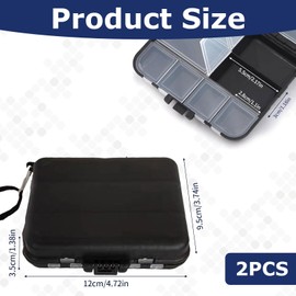 Pack of 2 Fishing Bait Box, Waterproof Fishing Tackle Box, Fishing Made of Plastic, 12 x 9.5 x 3.5 cm, Double Layer Tackle Box, 12 Compartments, Fishing Box, for Hooks, Swivels, Bait (Black)