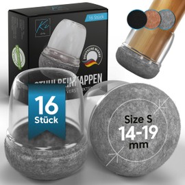 Round Chair Leg Caps, Pack of 16, Felt Gliders for Chairs, Diameter 14-19 mm, Protective Caps for Chair Legs, Chair Leg Protectors, Floor Protectors for Chairs with Felt, Gliders for Chairs