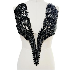 GeRRit Pure Hand Sewing Beads Appliques sew on Rhinestones Sequins Crystals Trim Patches Accessories for Wedding Dresses DIY 18X18in (Black)