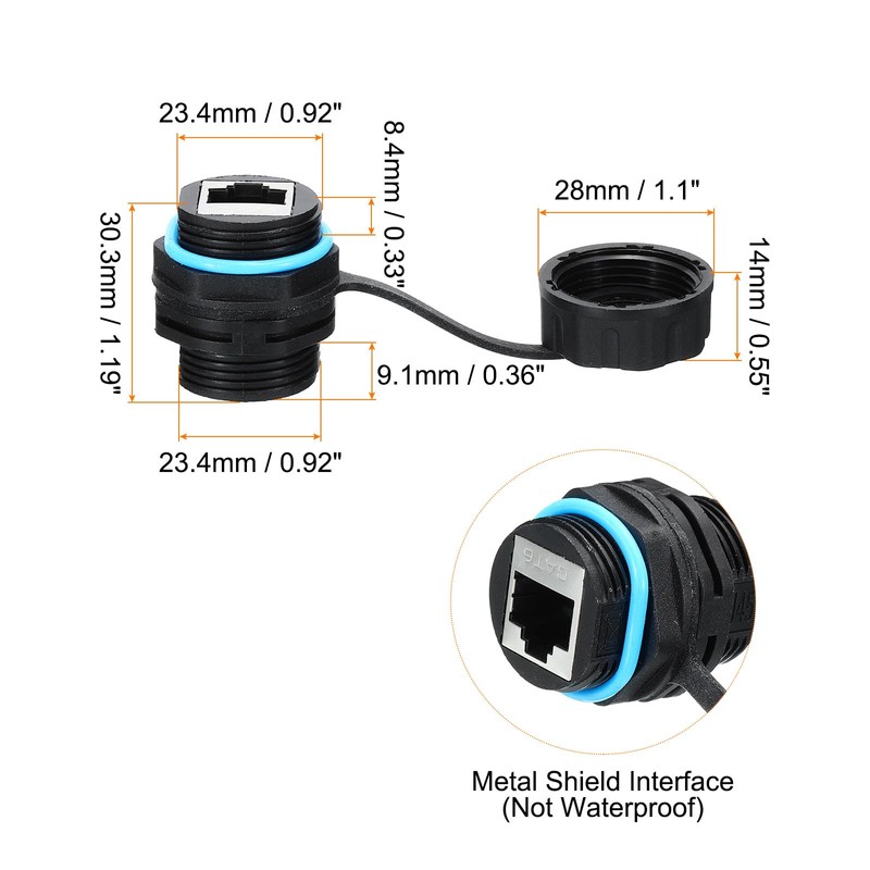 sourcing map RJ45 Panel Mount Coupler, IP68 Shielded Industrial Panel