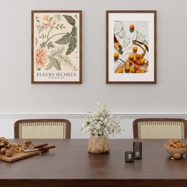 16x24 Picture Frame, Solid Oak Wood 16x24 Frame, 16”x24" Poster Frame - Real Glass, 16x24 Frame Matted to 12x18, 16 by 24 Wood Frame for Wall (Walnut Color, 2 Pack)