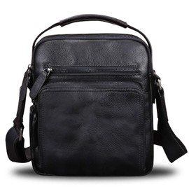 IVTG Genuine Leather Messenger Bag for Men Small Purse Crossbody Shoulder Bags Satchel for Work Business (Black)